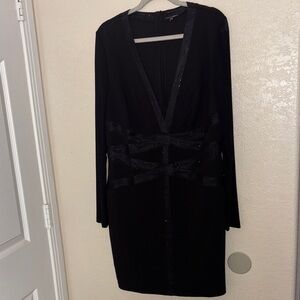 Fashion Nova Black V-Neck Dress with Ribbon Details